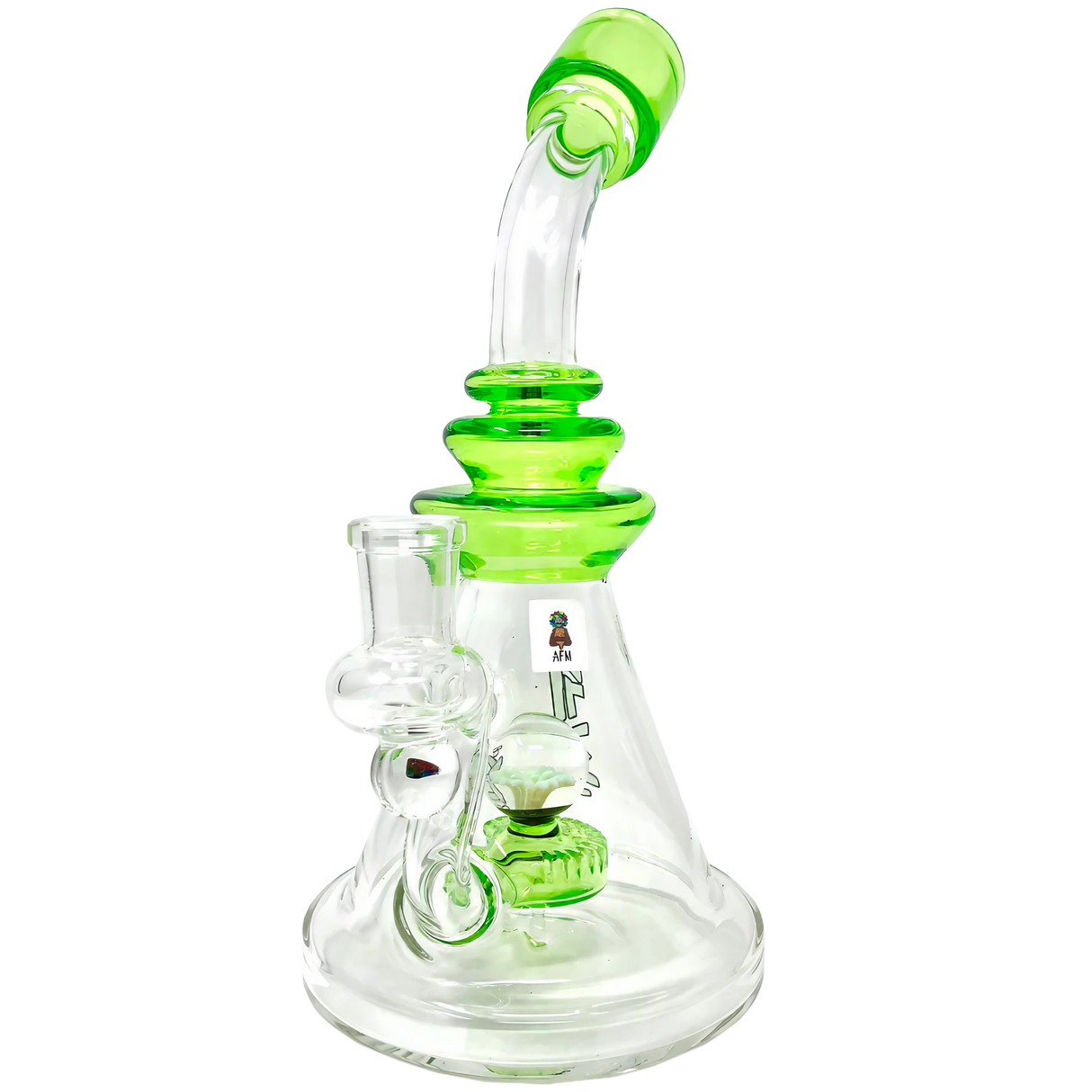 AFM Glass 9" Opal Stone Dab Rig with Green Accents and Slit-Diffuser Percolator, Side View