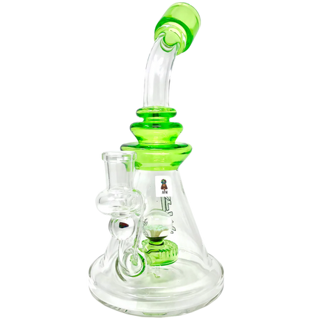 AFM Glass 9" Opal Stone Dab Rig with Green Accents and Slit-Diffuser Percolator, Side View