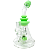 AFM Glass 9" Opal Stone Dab Rig with Green Accents and Slit-Diffuser Percolator - Front View