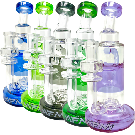 AFM Glass Power Incyclers in various colors, 8.5" tall with slit-diffuser percolator, front view