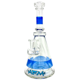 AFM Glass 8" Pyramid Rig with Blue Accents and Percolator, Front View on White Background