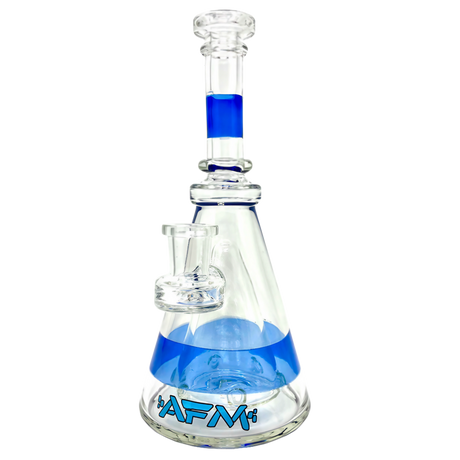 AFM Glass 8" Pyramid Rig with Blue Accents and Percolator, Front View on White Background