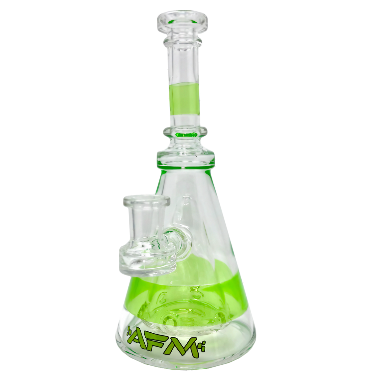 AFM Glass - The Pyramid Rig - 8" Clear Borosilicate with Percolator, Front View on White Background