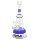 AFM Glass Pyramid Rig 8" clear borosilicate with purple accents and percolator, front view