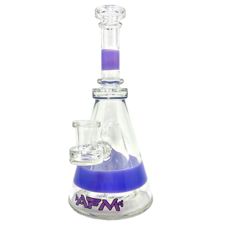 AFM Glass Pyramid Rig 8" clear borosilicate with purple accents and percolator, front view