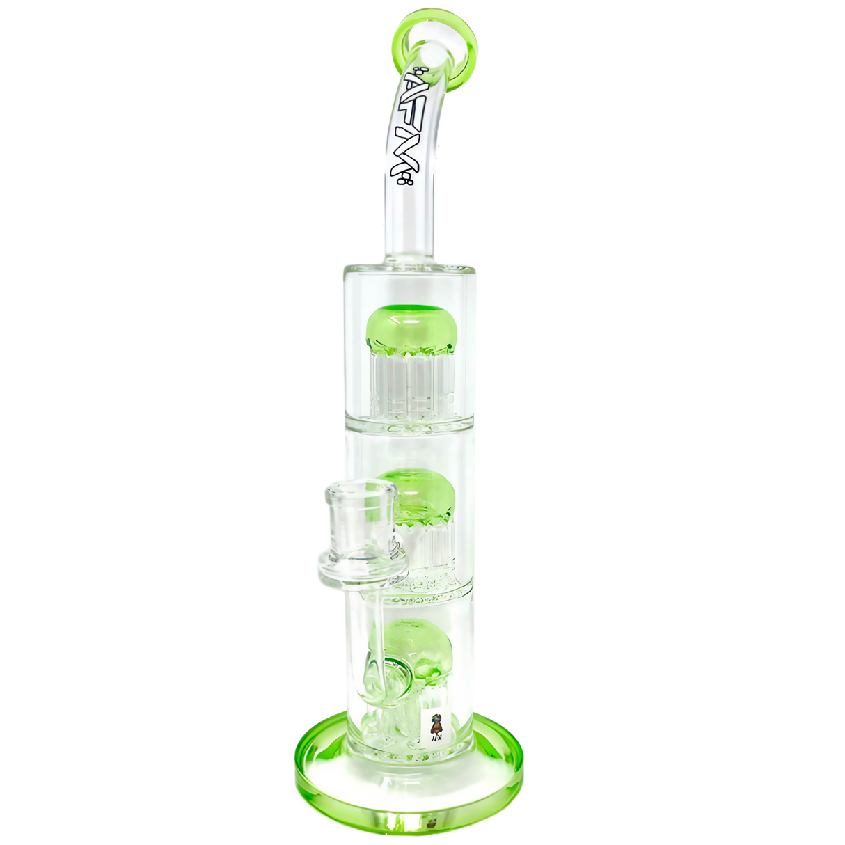 AFM Glass - The Third Arm 11.5" Dab Rig with Percolators and Green Accents - Front View | DankGeek