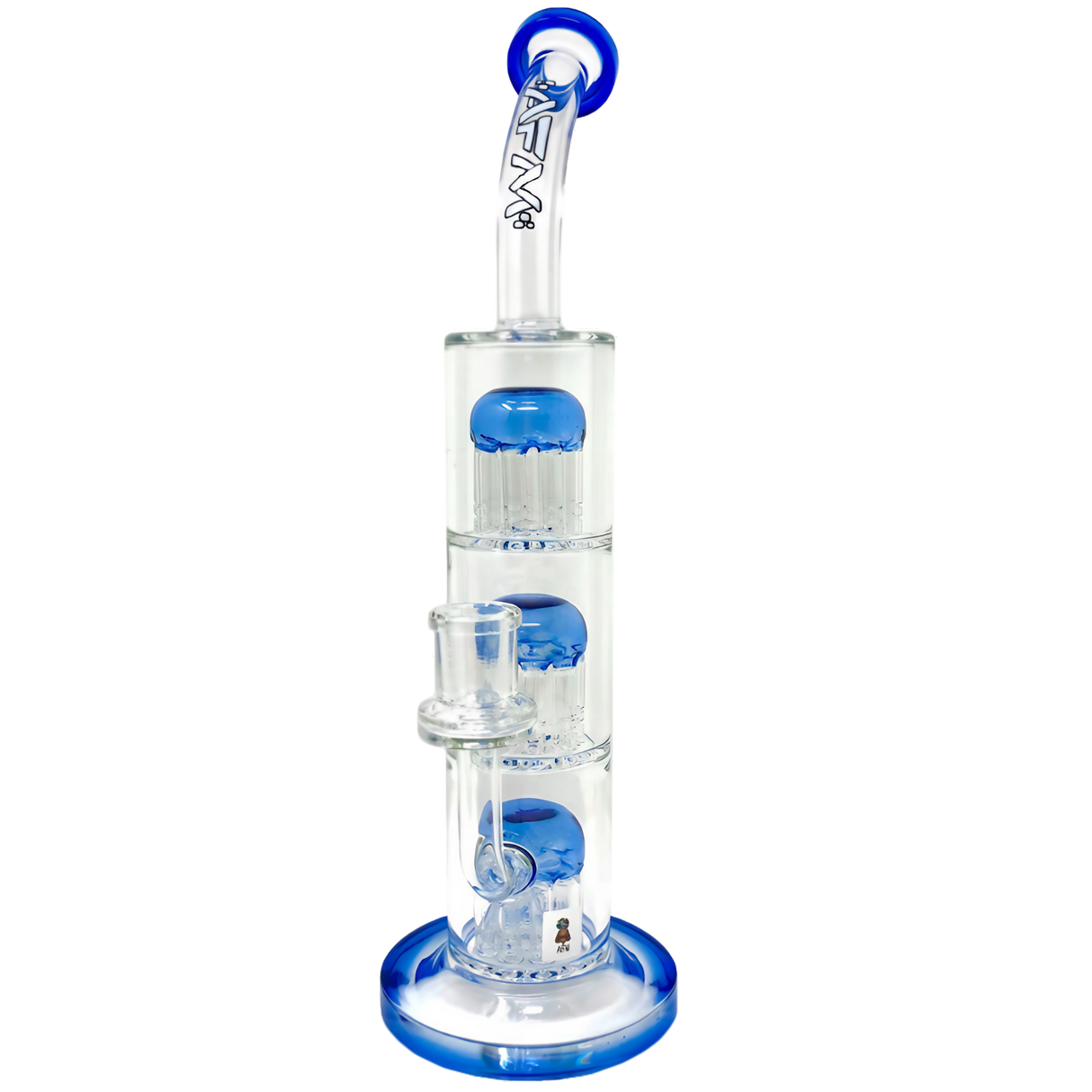 AFM Glass - The Third Arm - 11.5" Dab Rig with Blue Accents and Percolators - Front View