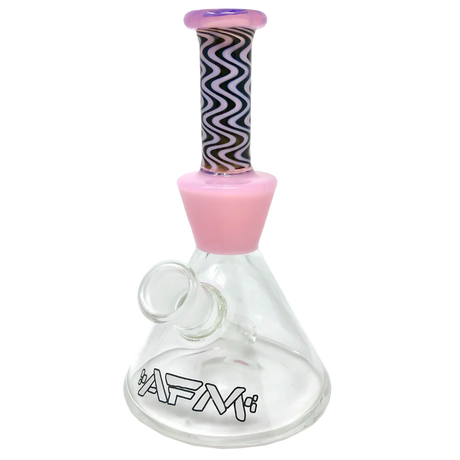 AFM Glass Trippy Mini Rig 6" with pink accents and wavy design, front view on white background