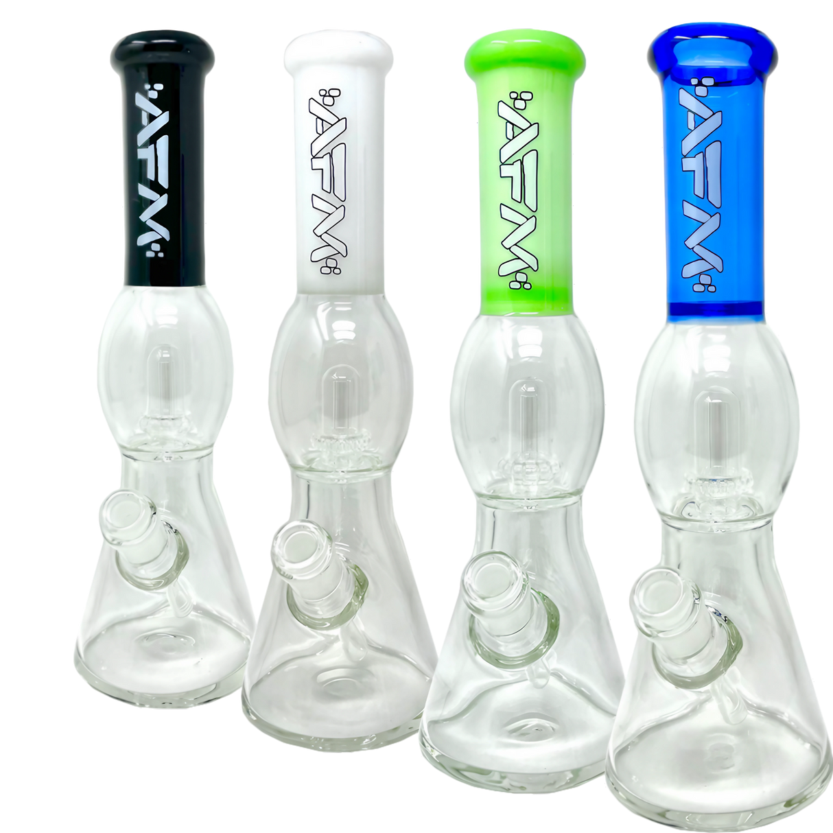 AFM Glass UFO Chamber Beaker Bongs in Various Colors with Showerhead Percolators - Front View