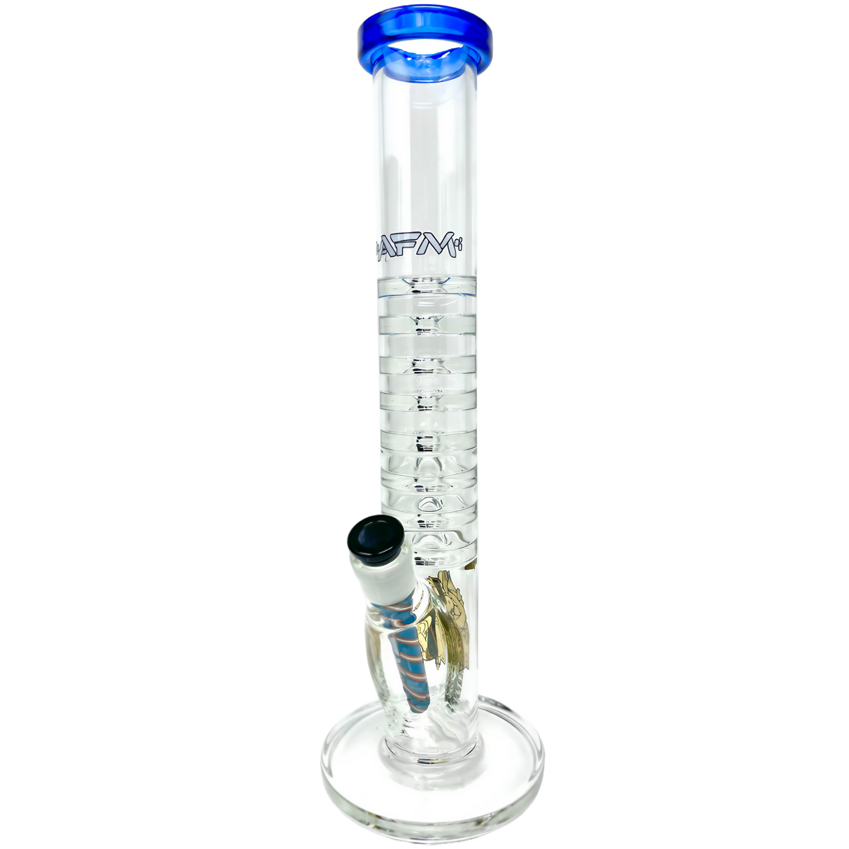 AFM Inception Straight Tube 12" Bong Front View with Blue Accents for Dry Herbs