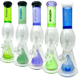 AFM Pyramid UFO Beaker Bongs in blue, green, purple, slyme, front view with showerhead percolator