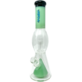 AFM Pyramid UFO Beaker Bong in Mint Green, 13" Tall with Showerhead Percolator, Front View