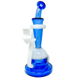 AFM Spaceship Cycler 9" Dab Rig in Blue/White, Front View, with Percolator and 14mm Joint