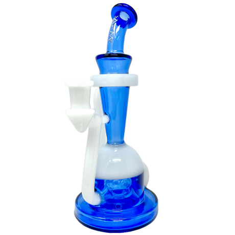 AFM Spaceship Cycler 9" Dab Rig in Blue/White, Front View, with Percolator and 14mm Joint