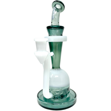 AFM Spaceship Cycler 9" Dab Rig in Smoke/White with Percolator, Front View on Seamless White