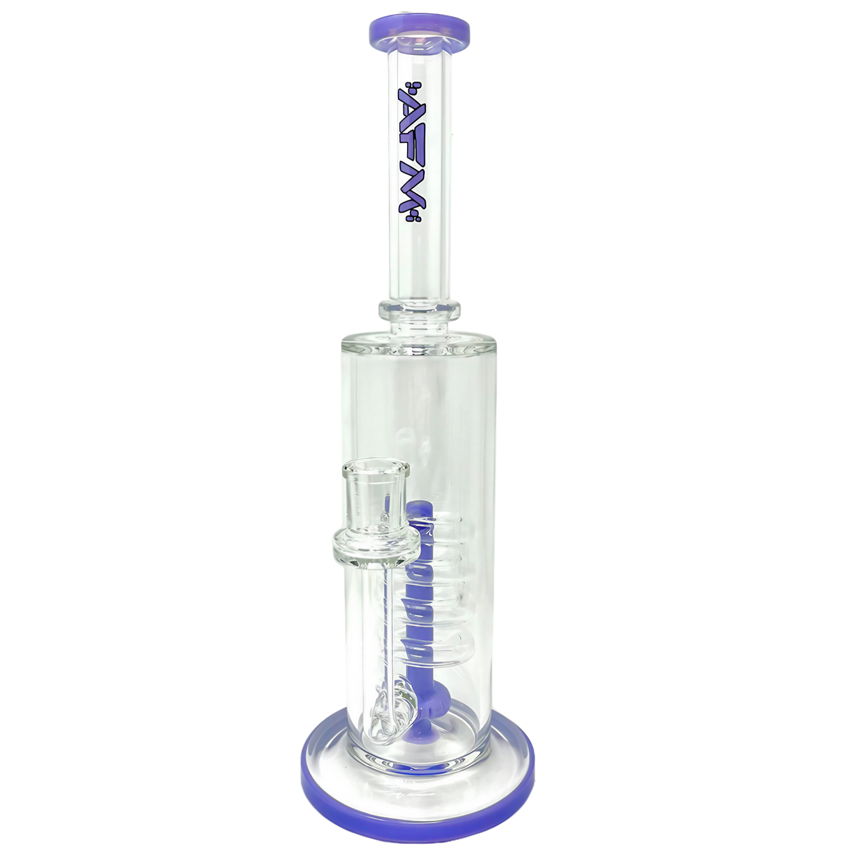 AFM 13" Spiral Waterfall Rig with Showerhead Percolator, Clear Borosilicate Glass, Front View