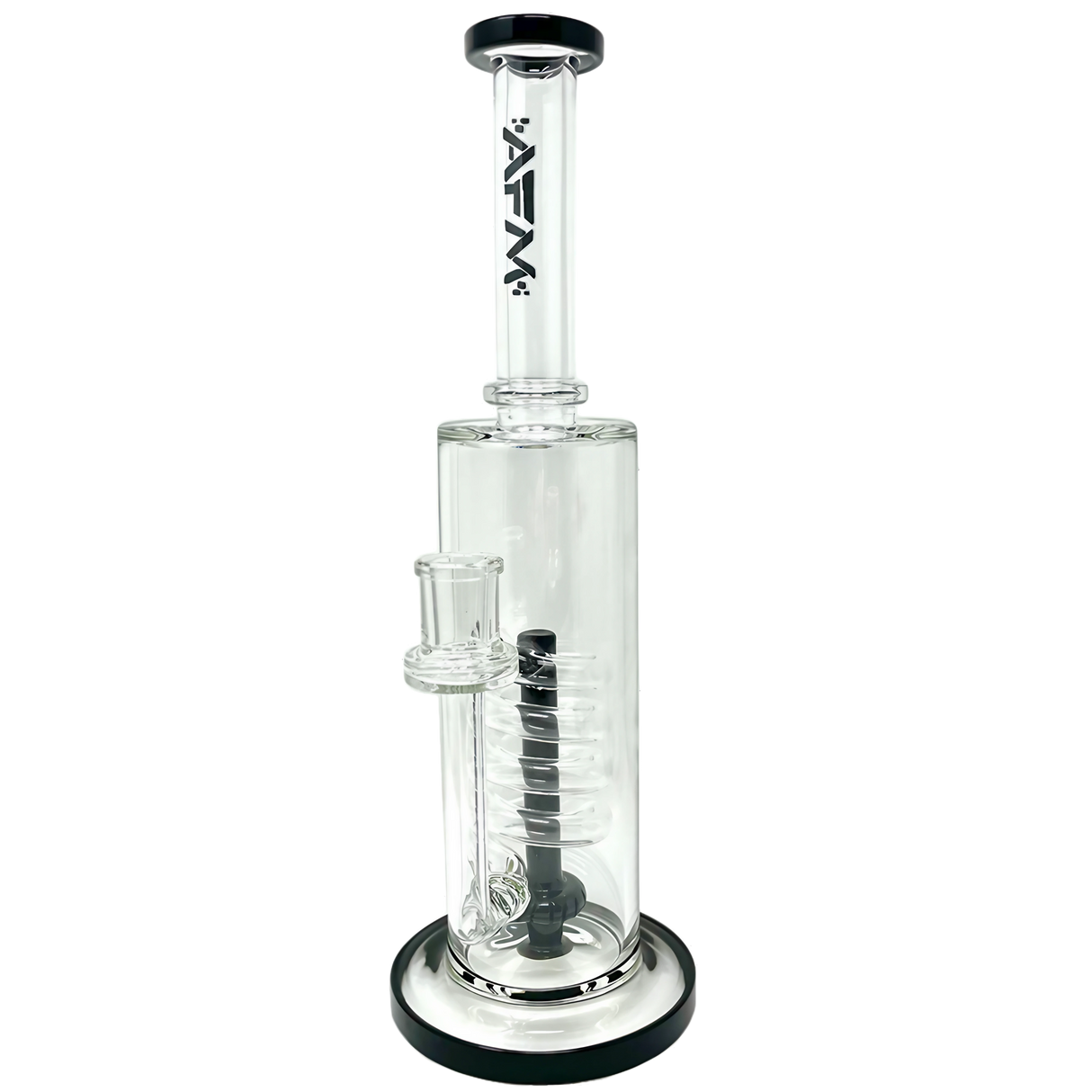 AFM 13" Clear Spiral Waterfall Rig with Showerhead Percolator for Dry Herbs and Concentrates, Front View