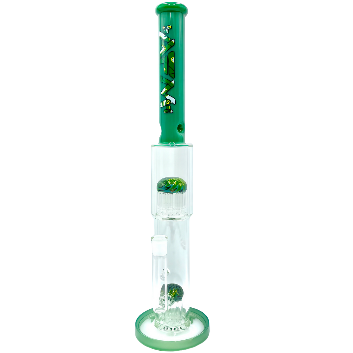 AFM The Double Hitter Reversal 19" Bong in Green, Front View, Borosilicate Glass, for Dry Herbs