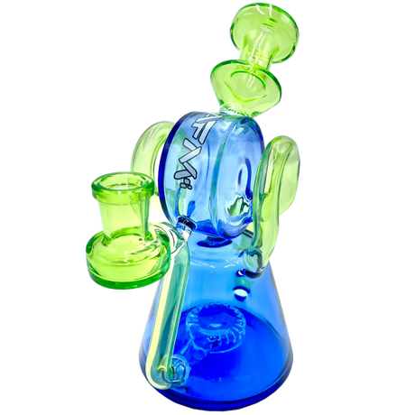 AFM 8" Double Ram Recycler Dab Rig, Clear and Blue Borosilicate Glass, Side View