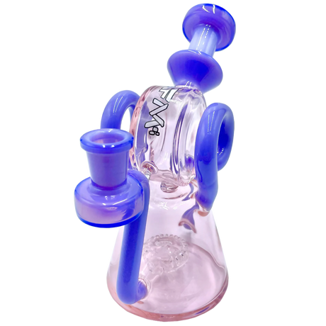 AFM Double Ram Recycler Dab Rig, 8" Clear Borosilicate Glass with Blue Accents, Front View