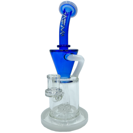 AFM The Drain Incycler in Blue/White - 10" Dab Rig with Showerhead Percolator, 90 Degree Joint, Side View