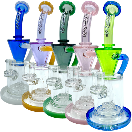 AFM The Drain Incycler Double Color Dab Rigs, 10" with Showerhead/UFO Percolator, Front View