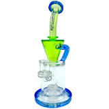 AFM The Drain Incycler Dab Rig in Lime/Blue, 10" with Showerhead Percolator, Front View on White