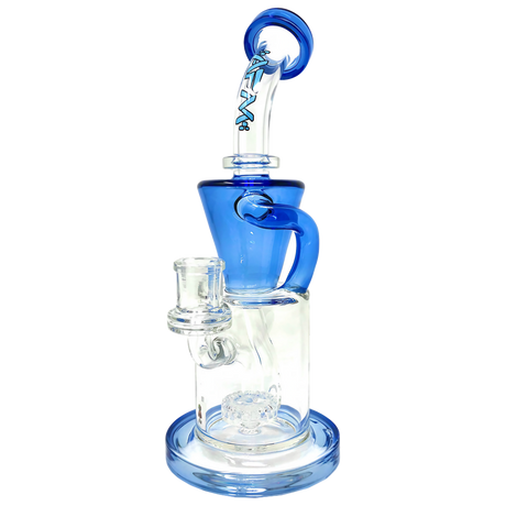 AFM The Drain Recycler Dab Rig, 10.5" with blue accents and in-line percolator, front view on white background