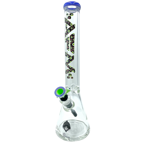 AFM The Evil Eye Beaker Bong Set in Purple, 18" with Heavy Wall Borosilicate Glass, Front View