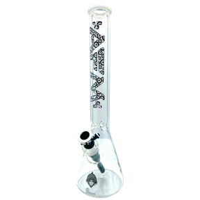 AFM The Evil Eye Beaker Set - 18" with Intricate Black Designs on Clear Glass, Front View