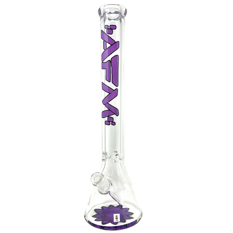 AFM The Flower Monkey 9mm Clear Beaker Bong, 18" Tall with Purple Accents, Front View