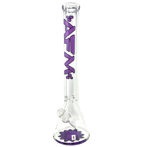 AFM The Flower Monkey 9mm Clear Beaker Bong, 18" Tall with Purple Accents, Front View