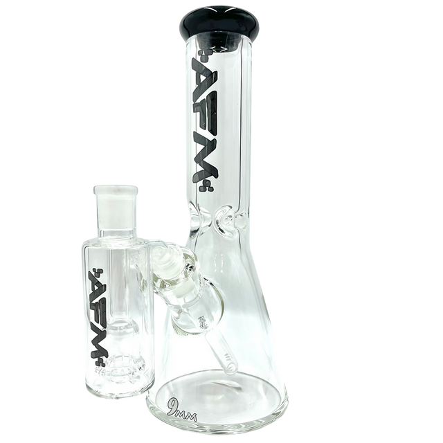 AFM The Heavy Boi 9mm Thick Beaker Bong Set in Black, 12" with Deep Bowl and Heavy Wall