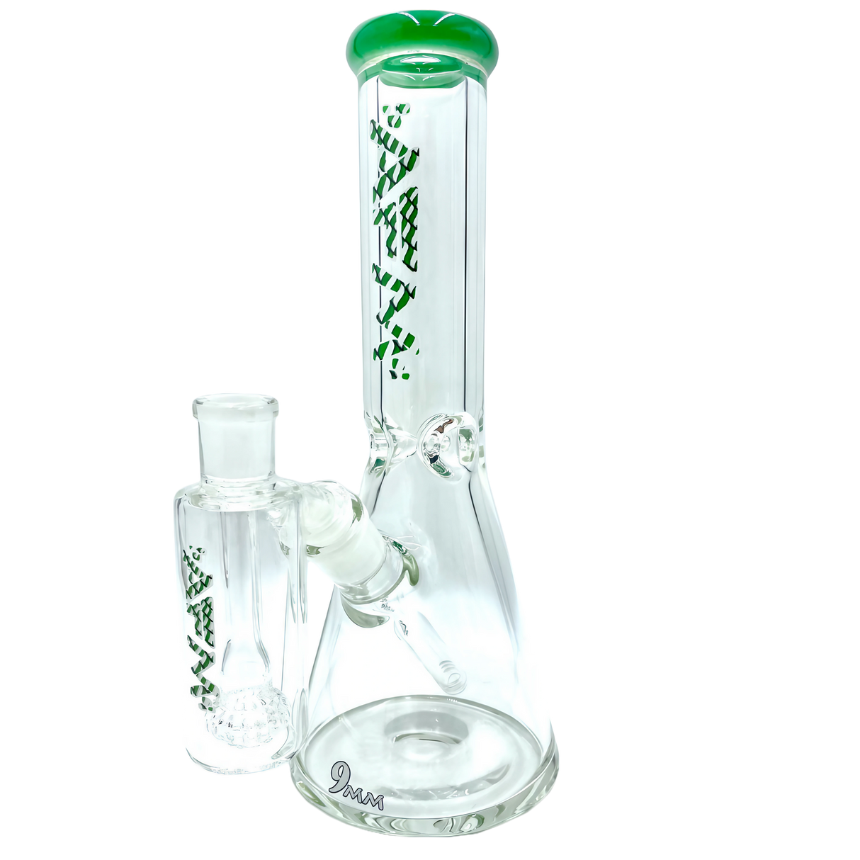 AFM The Heavy Boi 9mm Beaker Set in Green, 12" Height, Thick Borosilicate Glass, Front View