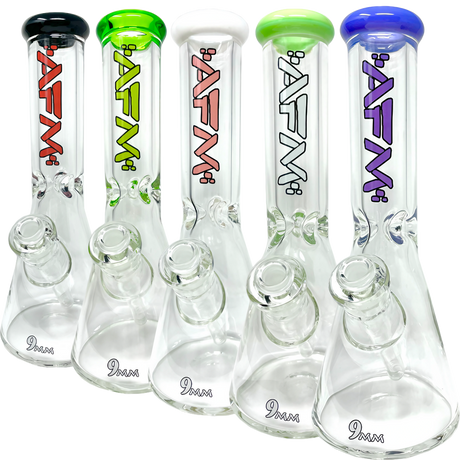 AFM The Heavy Boi Beaker Bongs with Colored Lips, 9mm Thick Borosilicate Glass, 12" Tall