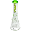 AFM The Heavy Boi Beaker Bong with Lime Colored Lip, 12" Tall, 9mm Thick Borosilicate Glass, Front View