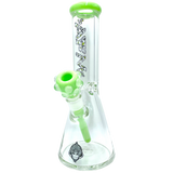 AFM The Icebreaker Beaker Bong Set in Slime Green, 12" Heavy Wall Clear Glass, Front View