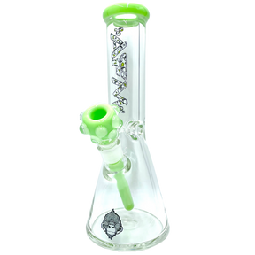 AFM The Icebreaker Beaker Bong Set in Slime Green, 12" Heavy Wall Clear Glass, Front View
