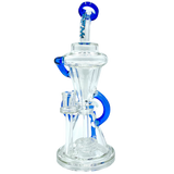 AFM The Looking Glass Recycler - 12" Dab Rig in Blue with 90 Degree Joint and Recycler Percolator, Front View