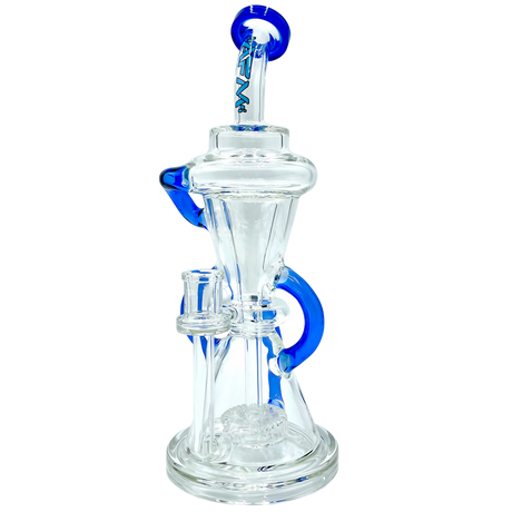 AFM The Looking Glass Recycler - 12" Dab Rig in Blue with 90 Degree Joint and Recycler Percolator, Front View