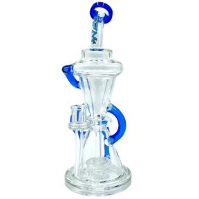 AFM The Looking Glass Recycler - 12" Dab Rig in Blue with 90 Degree Joint and Recycler Percolator, Front View