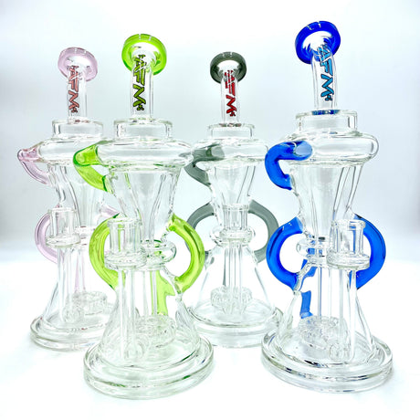 AFM The Looking Glass Recycler Dab Rigs in various colors with 90-degree joint and percolator design