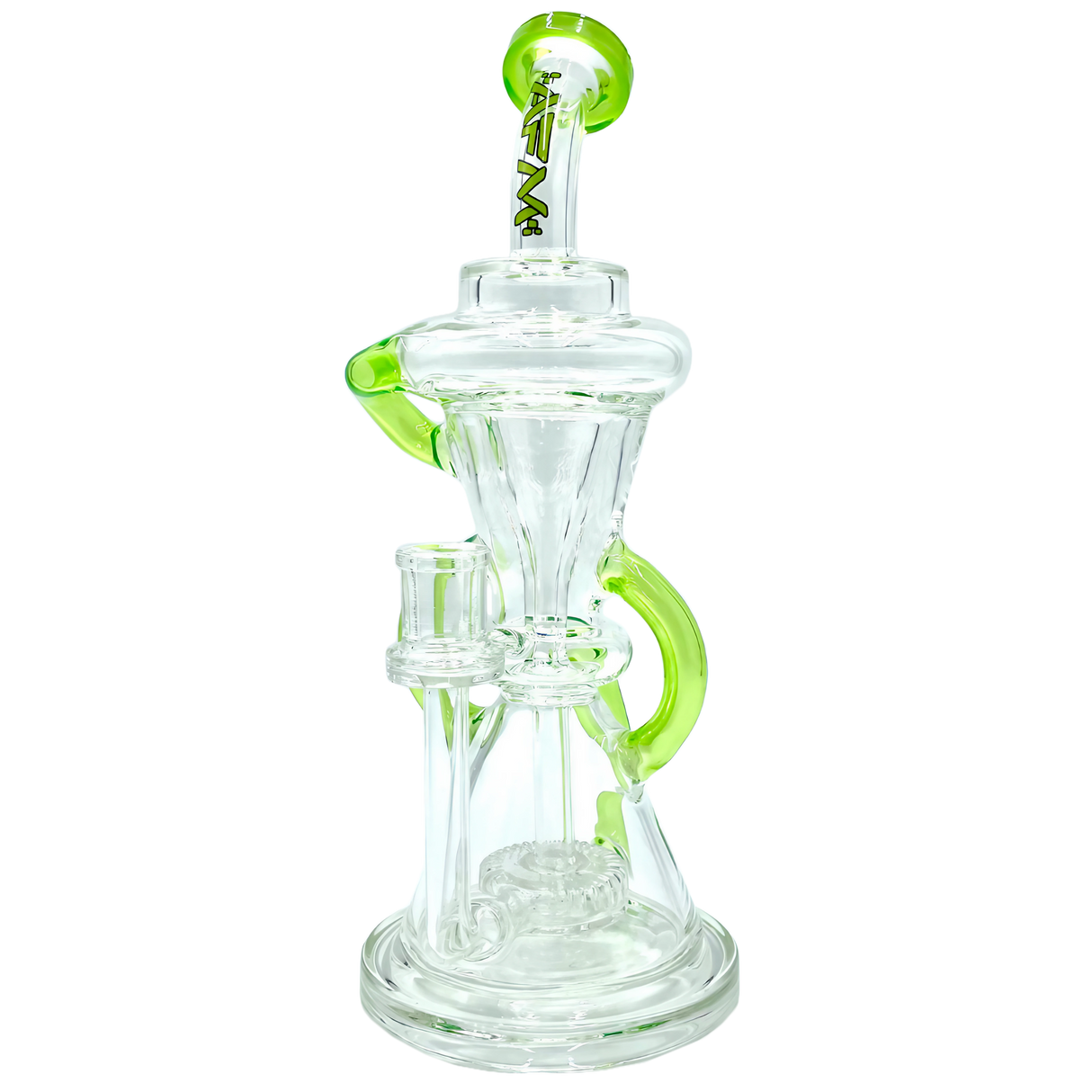 AFM The Looking Glass Recycler in Lime - 12" Tall Borosilicate Glass Dab Rig with 90 Degree Joint