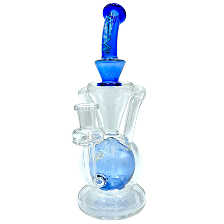 AFM The Magic Ball Recycler Dab Rig in Blue, 9.5" with Borosilicate Glass and Recycler Percolator, Front View