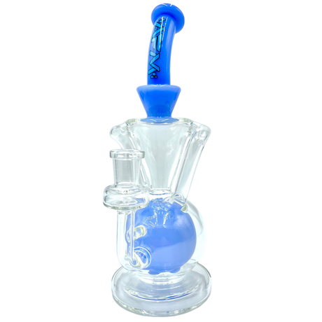 AFM The Magic Ball Recycler Dab Rig in Jade Blue, 9.5" with Borosilicate Glass and Recycler Percolator, Front View