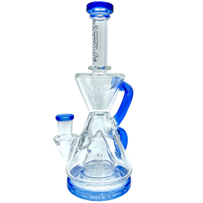 AFM The Magnolia Recycler Dab Rig in Blue, 9" with Recycler Percolator, Front View on White Background