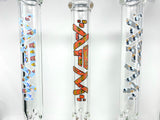 AFM The Munching 9mm Beaker Bongs - Triple Front View with Pizza and Mushroom Designs