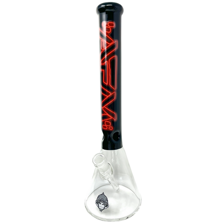 AFM The Neon Lights Beaker in Red - 16" Tall Dab Rig with Clear Glass Base, Front View