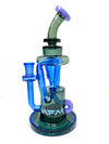 AFM The Palermo Recycler + Banger in blue and green - 10" Borosilicate Glass Dab Rig front view