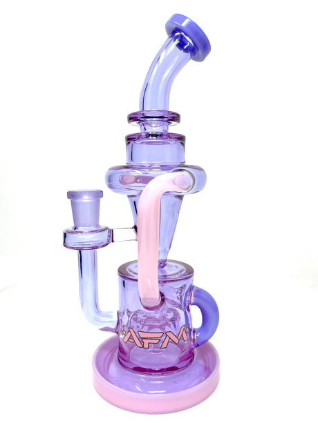 AFM The Palermo Recycler + Banger - 10" Pink and Purple Borosilicate Glass Dab Rig, Angled Side View